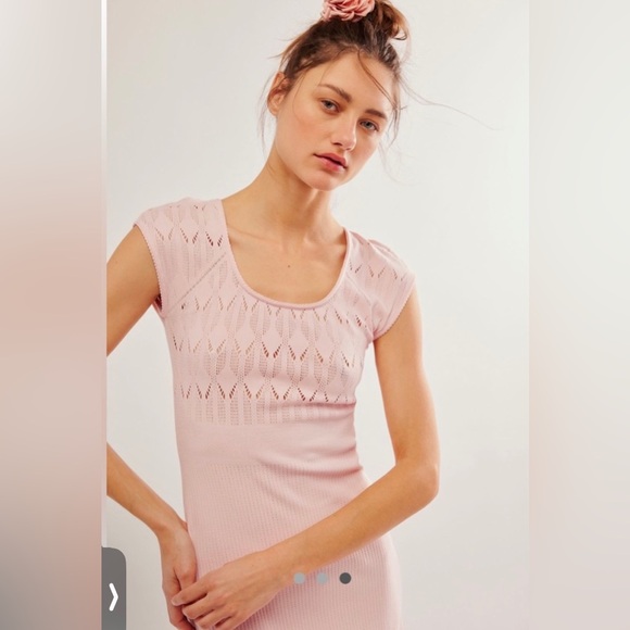 Baby Pink/Blush Pink Knit Free People Robin Seamless Midi Dress Medium/Large NWT - Picture 3 of 13